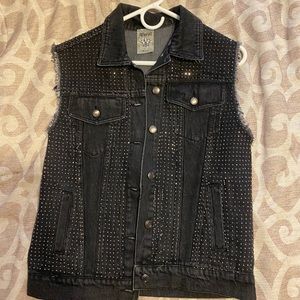 Black bedazzled denim vest
